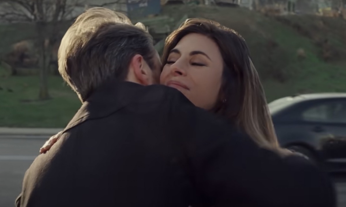 Meadow and AJ hug in Sopranos Super Bowl ad for Chevy.