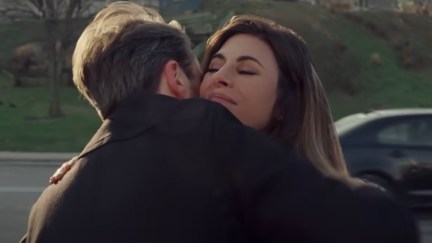 Meadow and AJ hug in Sopranos Super Bowl ad for Chevy.