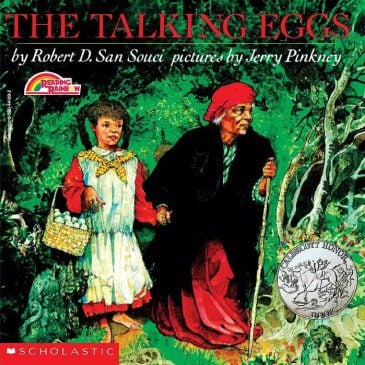 The Talking Eggs by Robert D. San Souci, illustrated by Jerry Pinkney. A Black grandmother walking with a small child. (Image: Scholastic.)