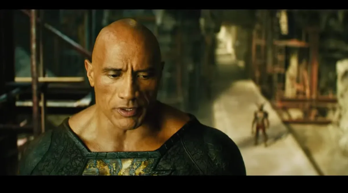 the rock as black Adam looking like he can't smell what the rock is cooking