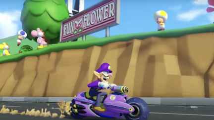 Wario having a great time in the Mario Kart 8 Deluxe Booster Course Pack DLC