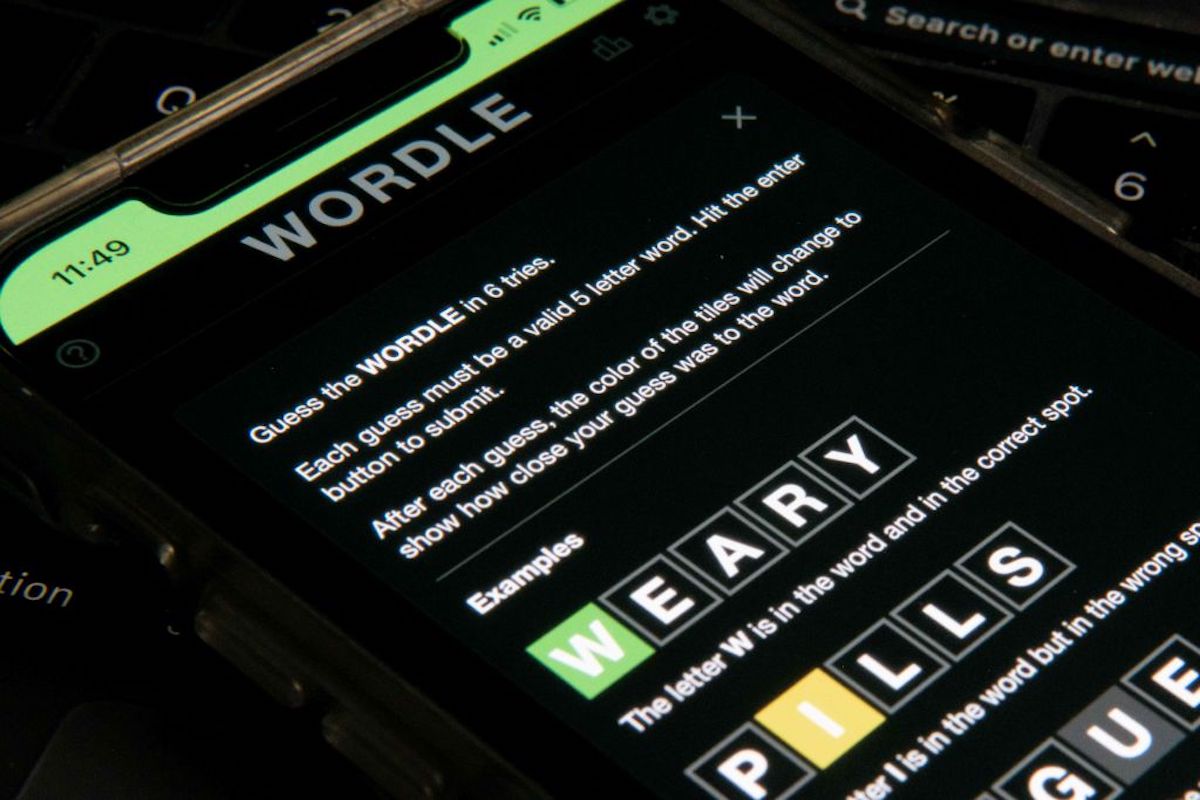 The word game Wordle is shown on a mobile phone