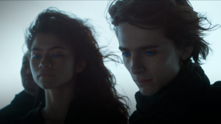 A picture of Paul Atreides (Timothée Chalamet) and Chani Keynes (Zendaya) in Denis Villeneuve's 2021 movie Dune.