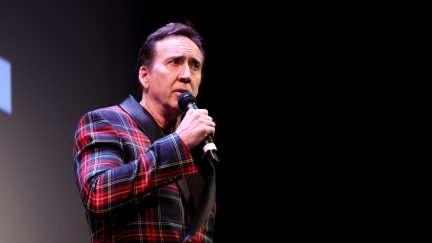 Nic Cage with a microphone
