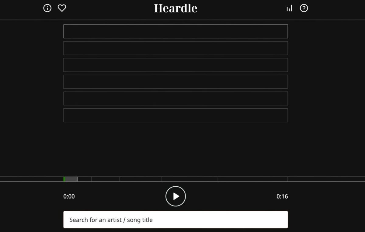 Heardle's homepage and game layout