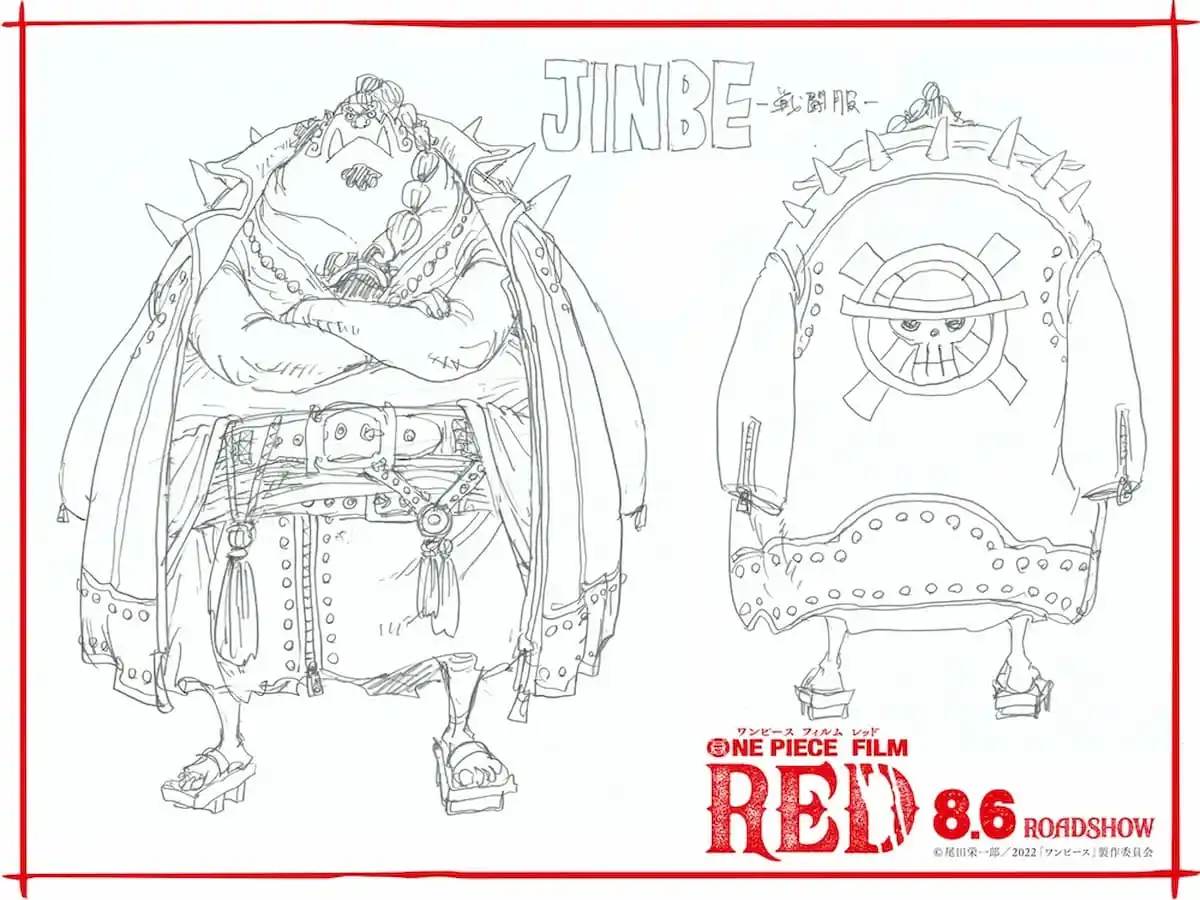Artwork of Jinbe's battle costume in One Piece: Red
