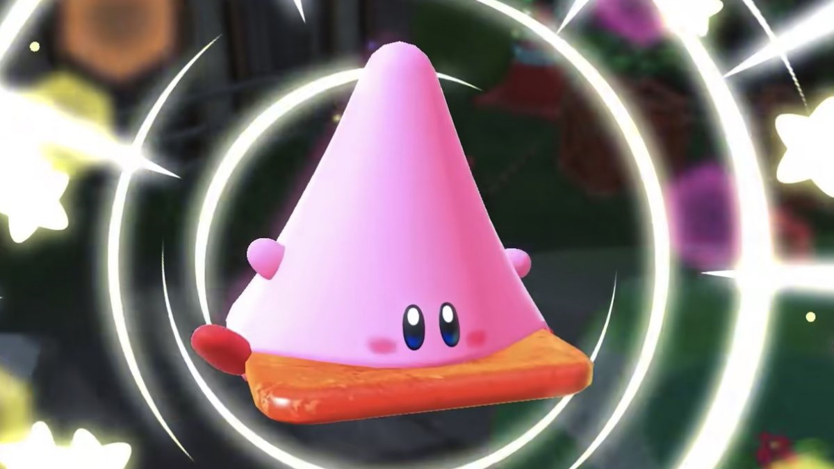 Kirby having just inhaled a cone to become Cone Mouth Kirby.