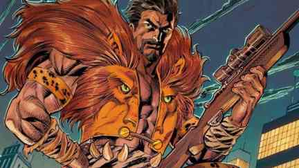 Kraven the Hunter poses with a gun.