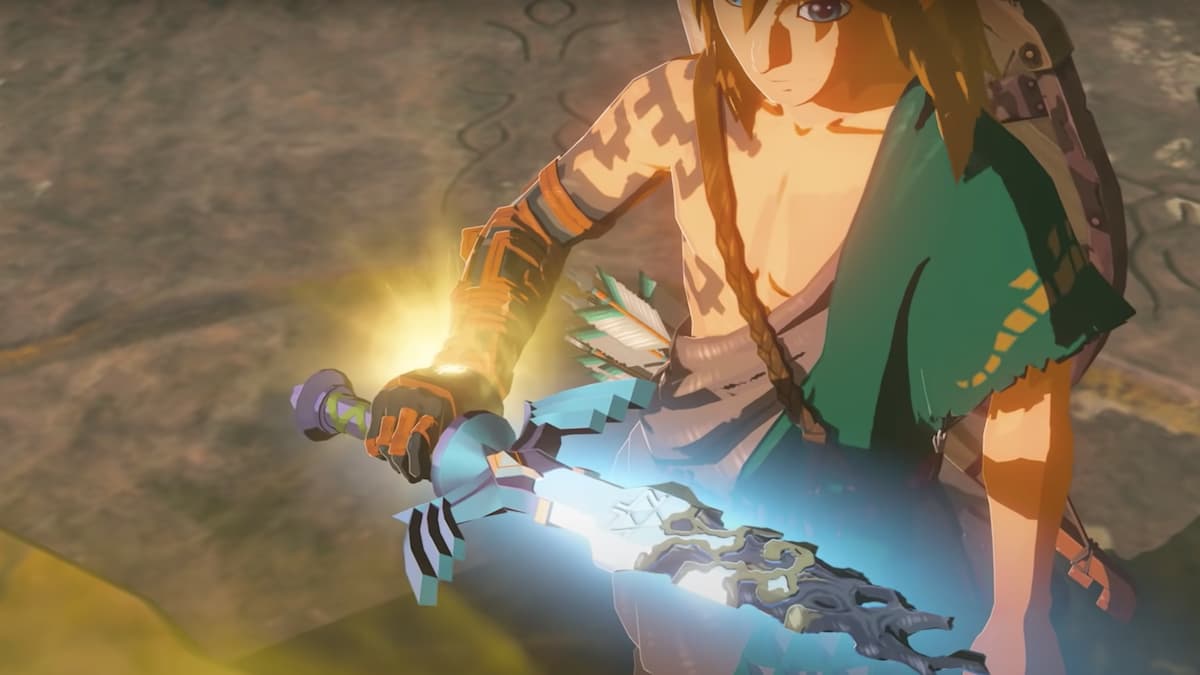Screenshot from Breath of the Wild 2 release update trailer of Link and the Master Sword