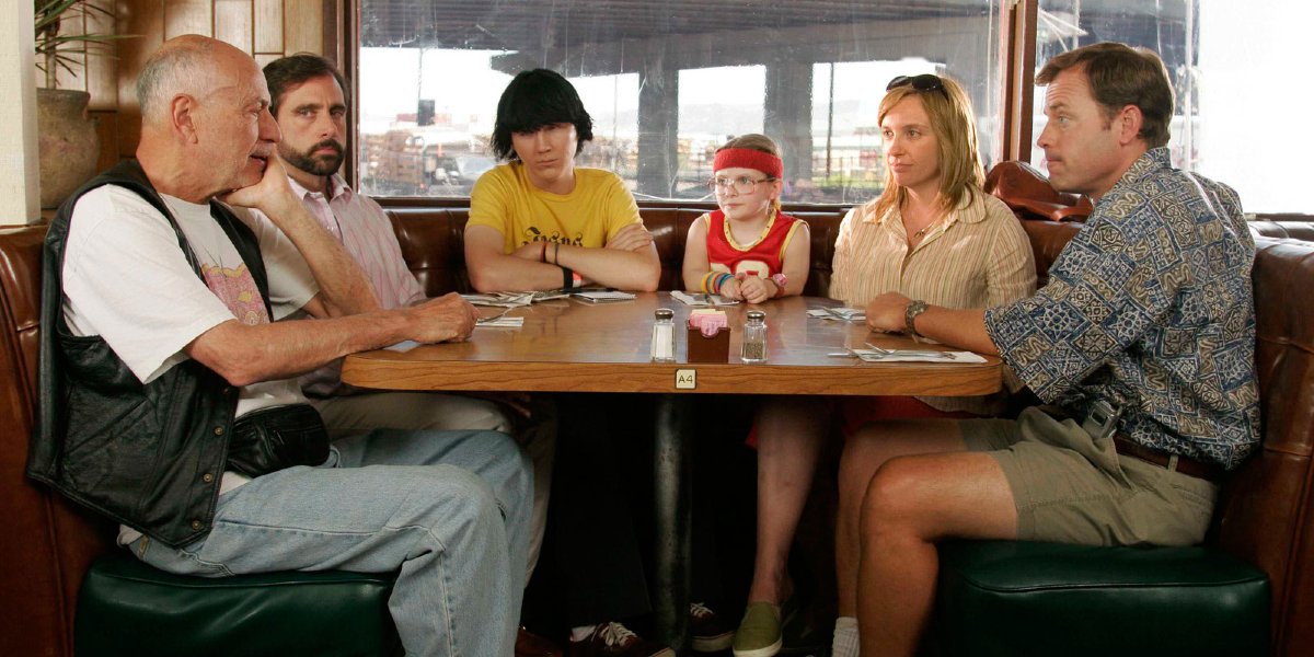 The family from Little Miss Sunshine sits around a table