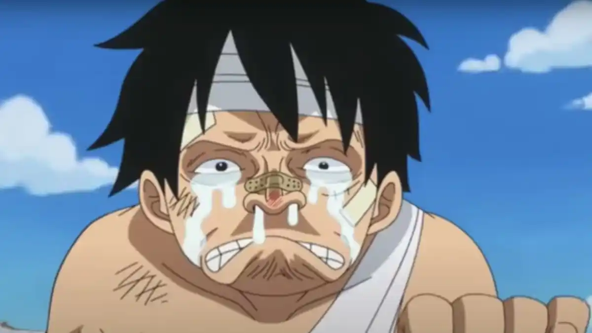 Screenshot of Luffy being sad