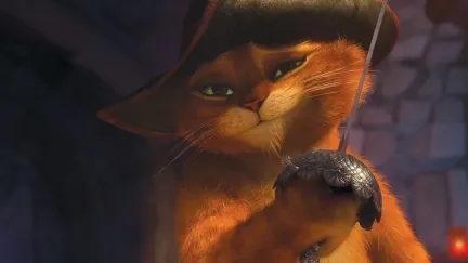 A picture of Puss in Boots, played by Antonio Banderas, in the trailer for the second instalment of his solo movie saga