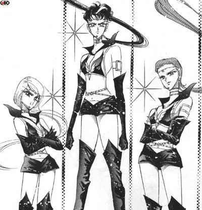 A picture from Naoko Takeuchi's manga Sailor Moon, depicting the three Sailor Starlights
