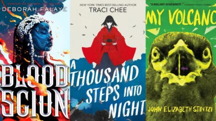Blood Scion by Deborah Falaye. A Thousand Steps Into Night by Traci Chee. My Volcano by John Elizabeth Stintzi. (Image: Harperteen, Clarion Books, and Two Dollar Radio.)