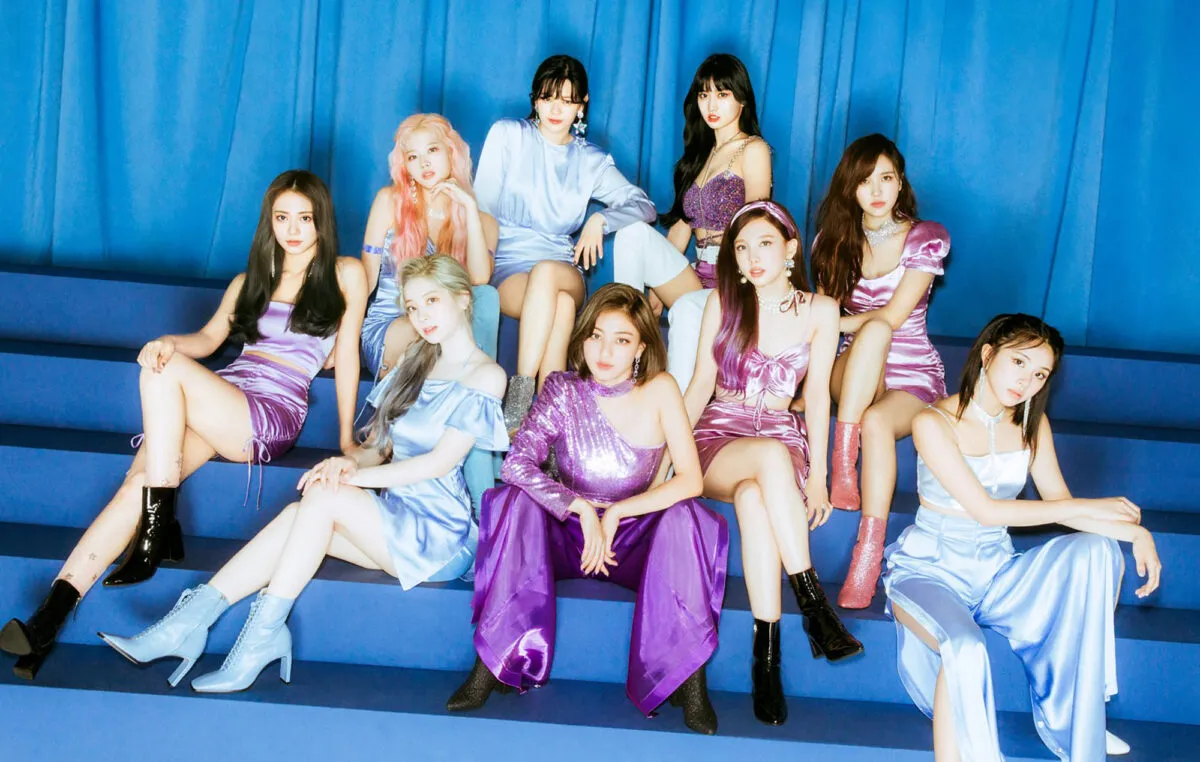 A picture of the nine members of TWICE during a promotional photoshoot for their album "Feel Special".
