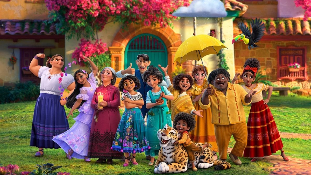The entire Madrigal family poses to together in Disney's Encanto