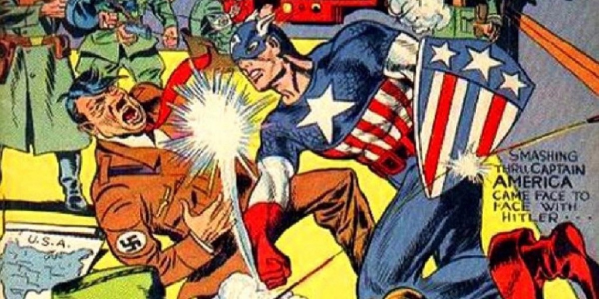 Captain America punching Hitler.