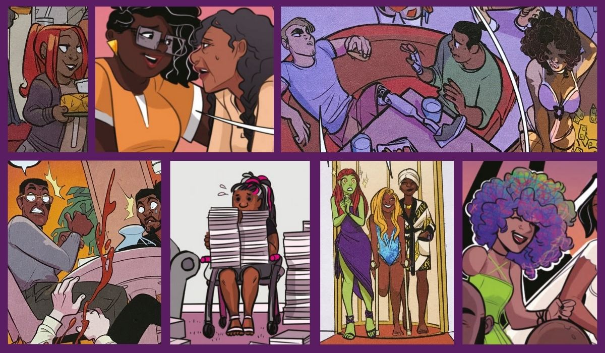 Scenes from Bingo Love by Tee Franklin and Harley Quinn: The Animated Series: The Eat. Bang! Kill. Tour by Tee Franklin. (Image: Joy San & Jenn St-Onge/Image and Max Sarin/DC Comics.)