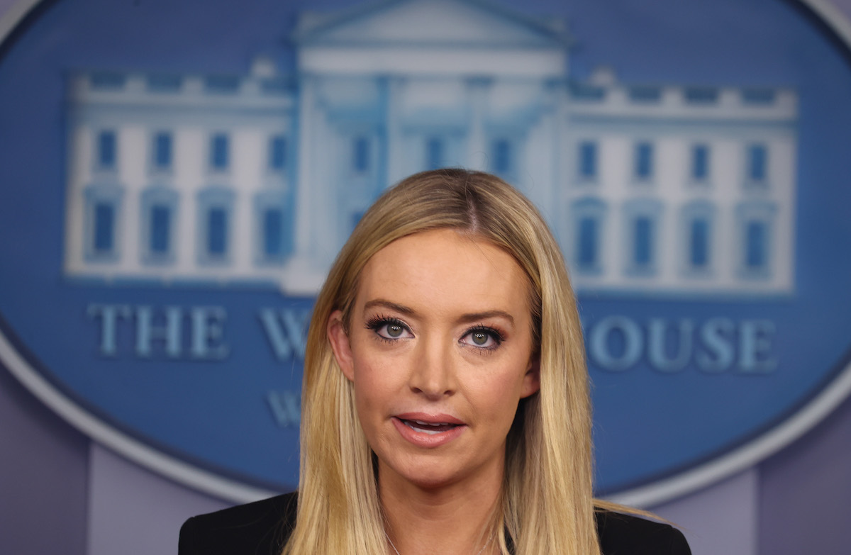 Kayleigh McEnany looks tense while speaking form the White House briefing room