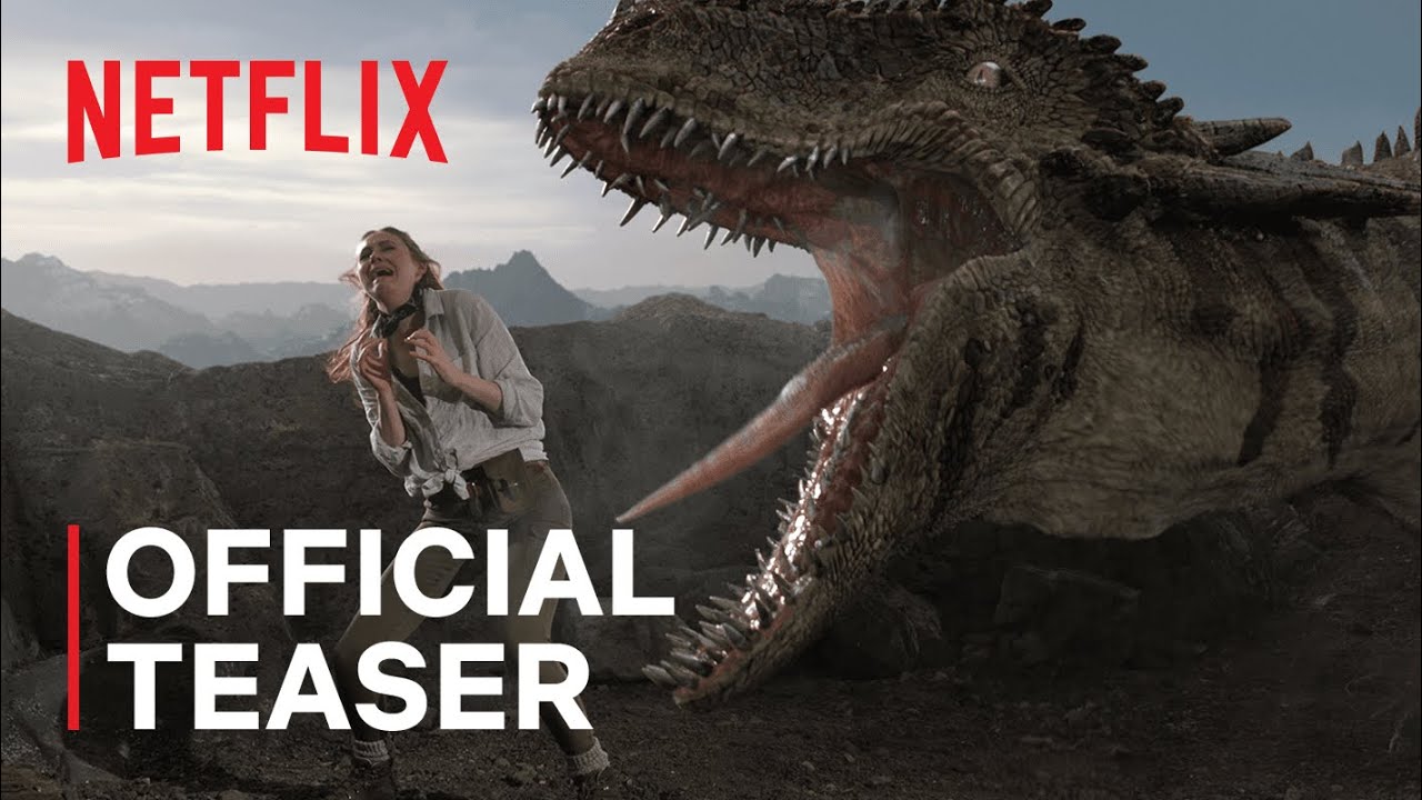 Karen Gillan yelling as a dino tries to eat her