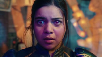 Kamala Khan with glowing eyes in the Ms. Marvel trailer.