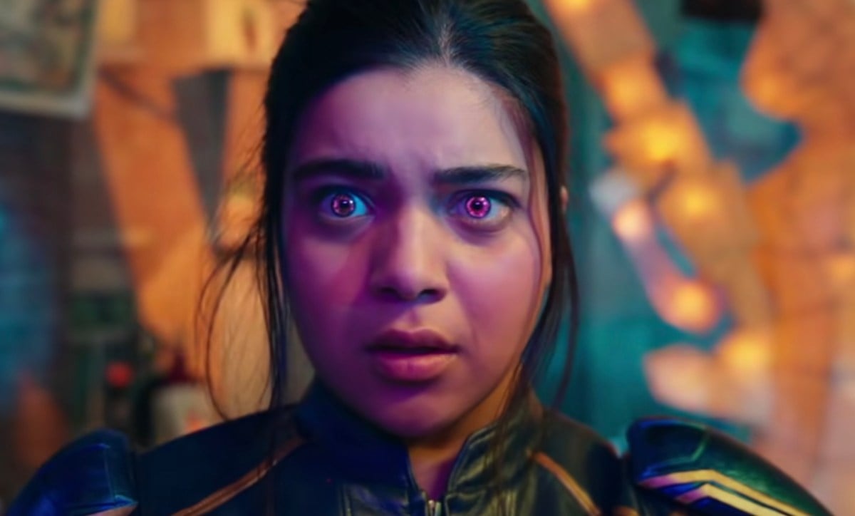 Kamala Khan with glowing eyes in the Ms. Marvel trailer.