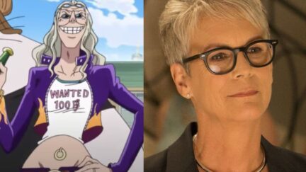 One Piece's Dr. Kureha next to an image of Jamie Lee Curtis.
