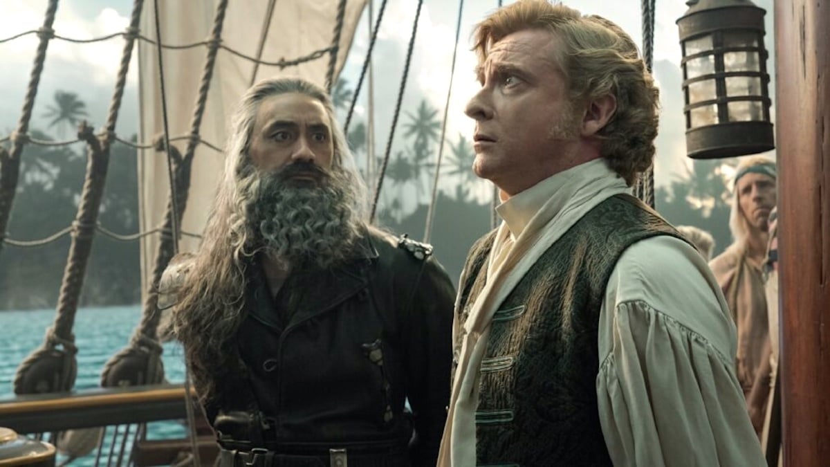 Taika Waititi as Blackbeard and Rhys Darby as Stede share a moment on deck