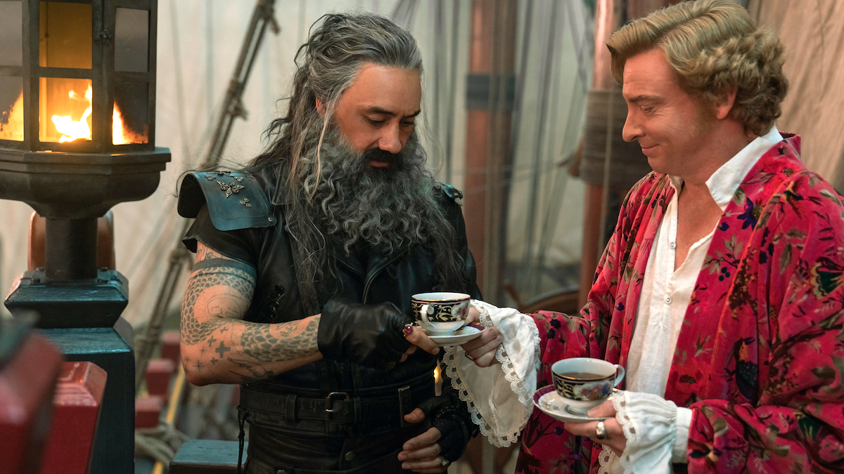Taika Waititi as Blackbeard shares tea with Rhys Darby as Stede Bonnet on 'Our Flag Means Death'