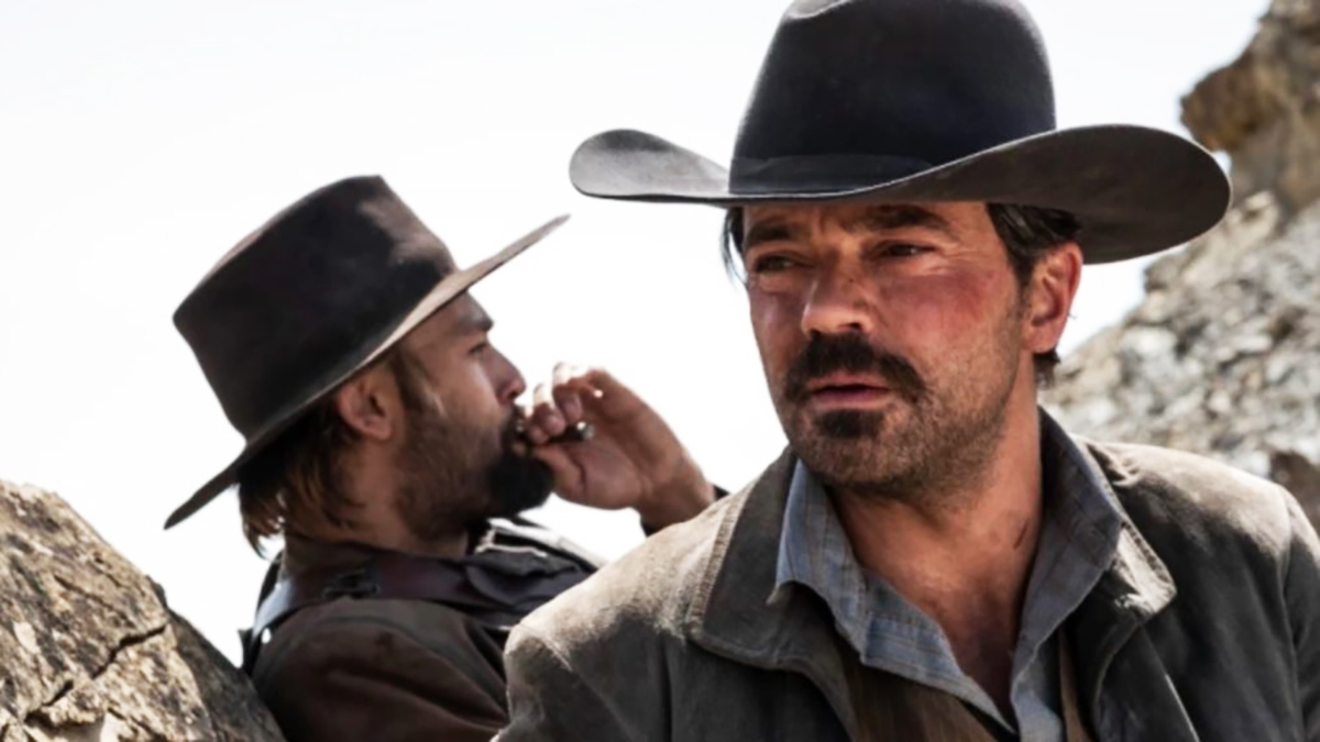 Douglas Booth smoking next to Dominic Cooper in 'That Dirty black Bag'