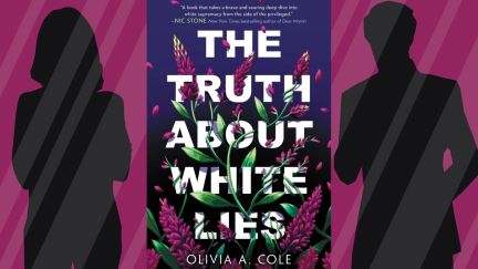 The Truth About White Lies by Olivia A. Cole book cover flanked by two silhouettes behind glass. Image: Alyssa Shotwell & Little, Brown Books for Young Readers.