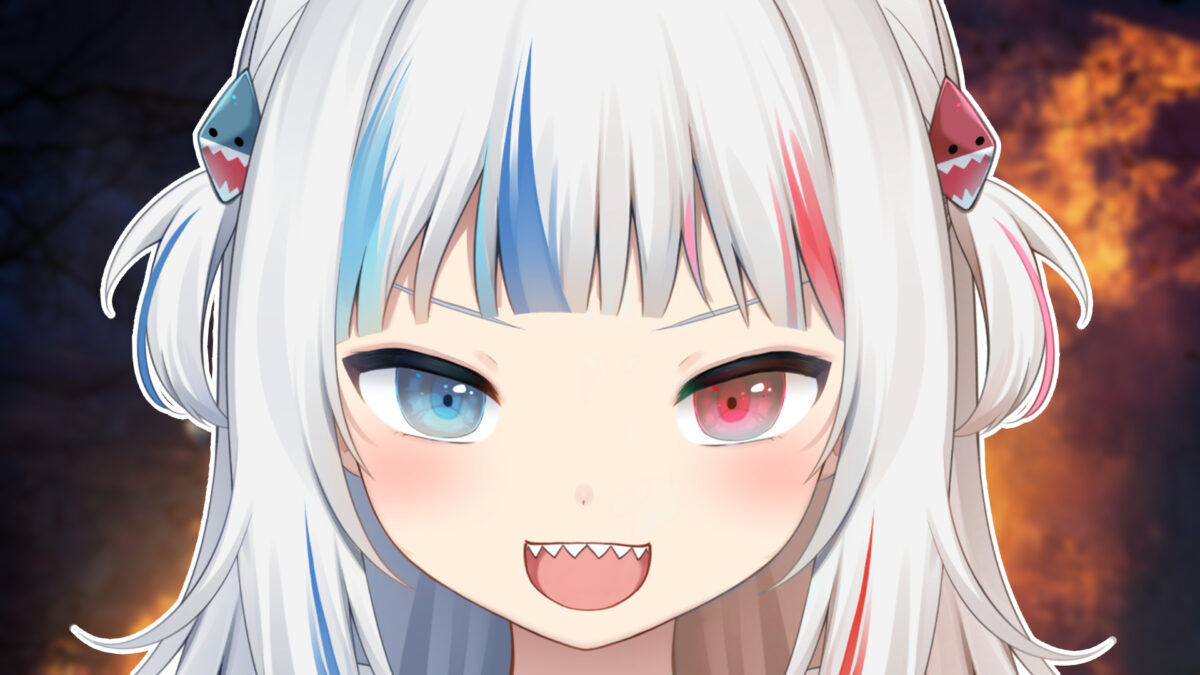 Gura from Hololive stares at the viewer.