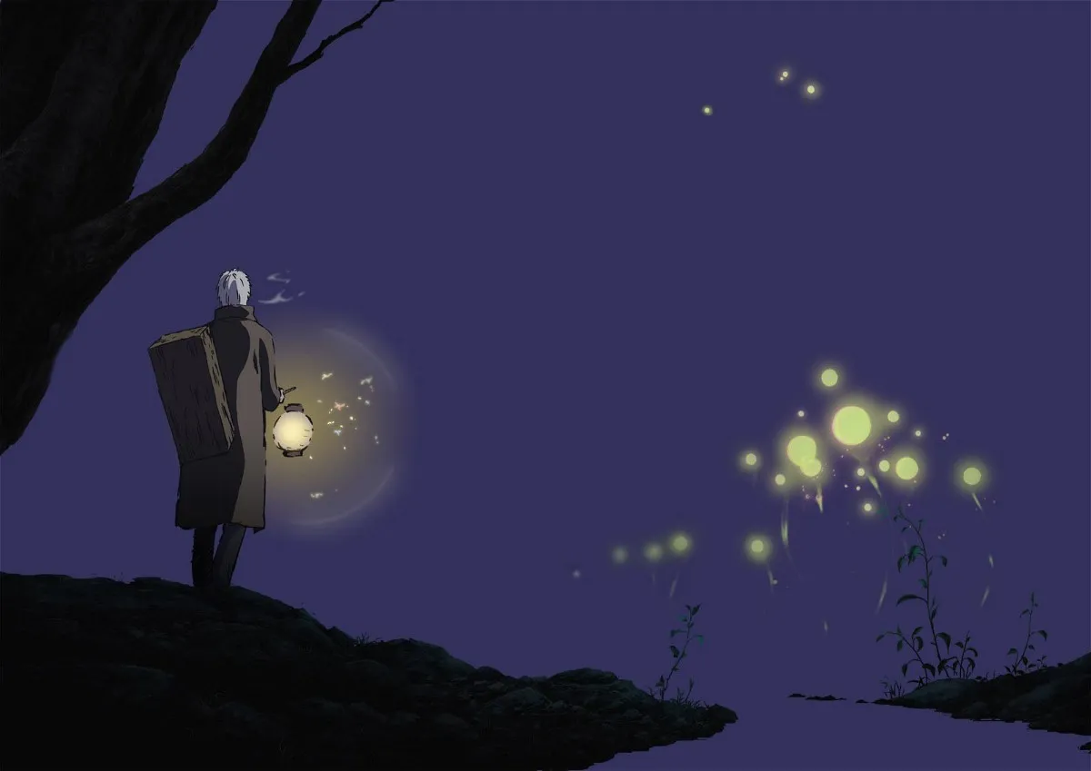 Ginko and fireflies in 'Mushishi'