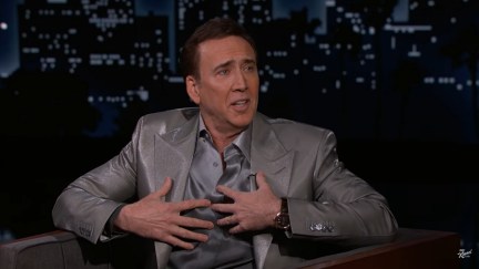 Nic Cage on Jimmy Kimmel in a shiny suit