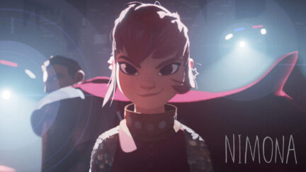 Nimona looks at the camera, from 2023's Nimona film.