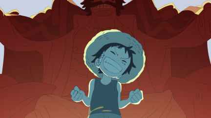 Luffy as a child drawn in parallel to Gol D. Roger in One Piece 1015