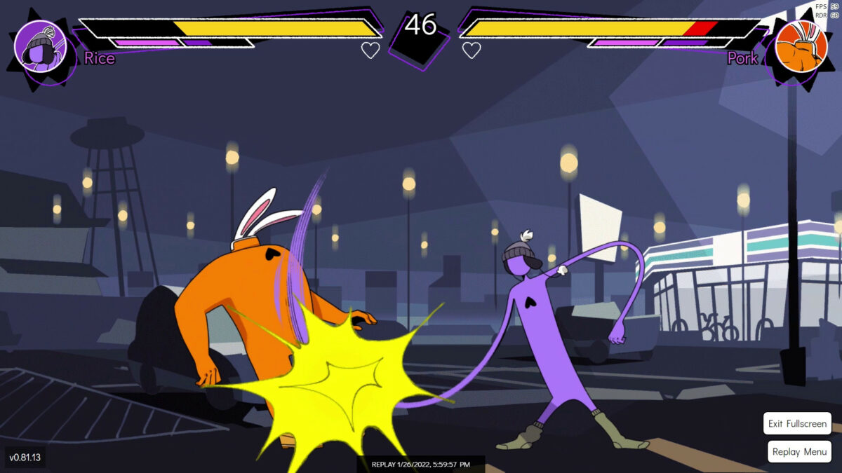 Two fighters engage in combat in Tough Love Arena.