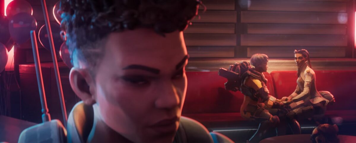 Bangalore turns away from Valk and Loba as Loba sees Bangalore looking. Image: Respawn Entertainment.