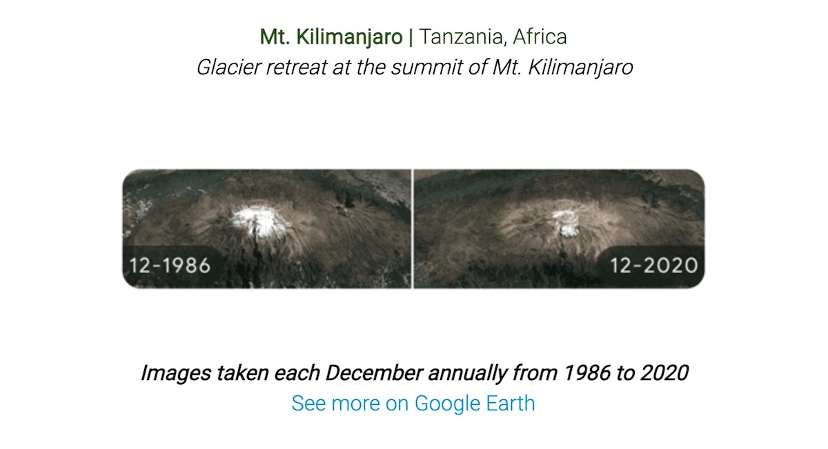 Google Doodle imagery shows glacier retreat in Africa for Earth Day 2022