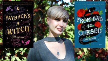 Lana Harper next to her books. Image: Berkley Books and Gary Alpert.