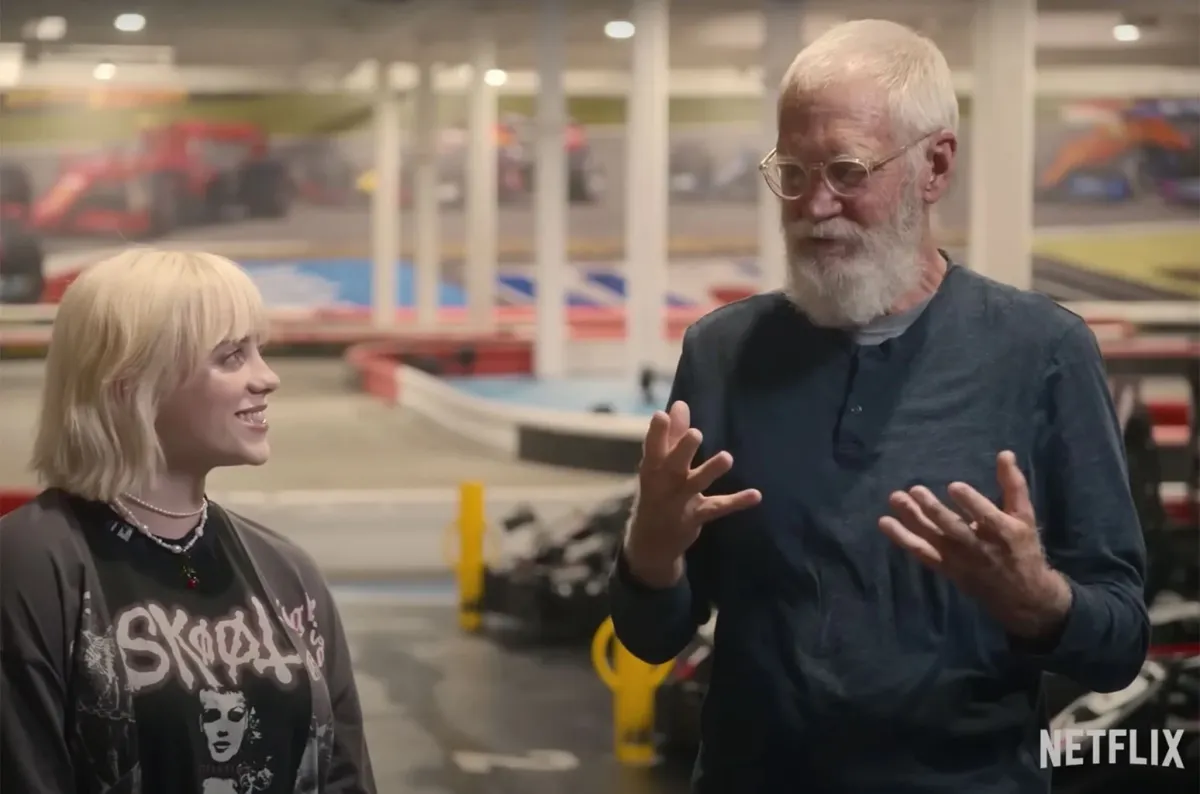 Billie Eilish and David Letterman going go-karting