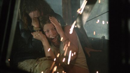 Erin and Pepper in the Texas Chainsaw Massacre remake scared