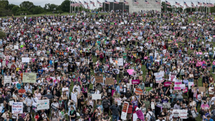 WASHINGTON, DC - MAY 14: Protestors attend the Bans Off Our Bodies rally at the base of the Washington Monument on May 14, 2022 in Washington, DC.