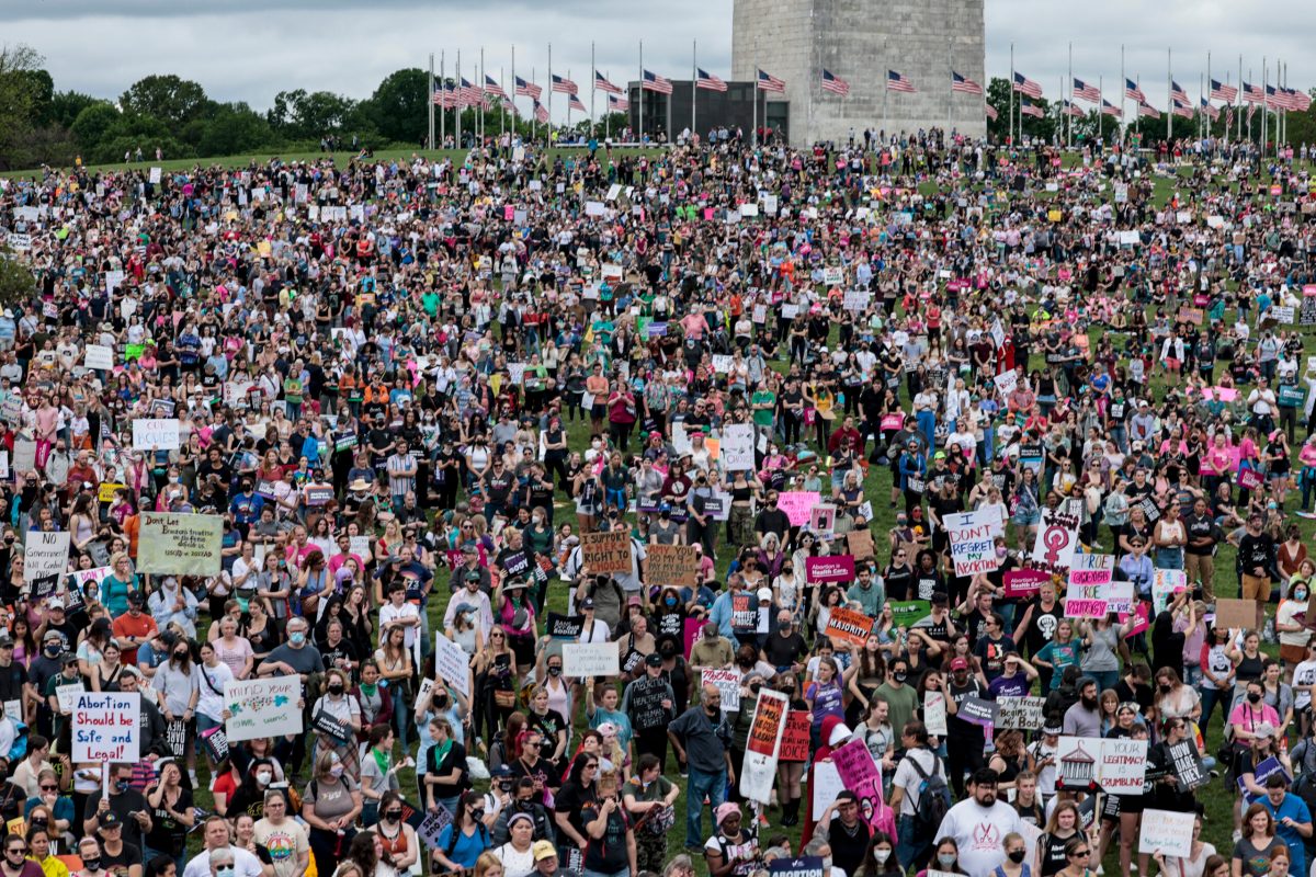 WASHINGTON, DC - MAY 14: Protestors attend the Bans Off Our Bodies rally at the base of the Washington Monument on May 14, 2022 in Washington, DC.