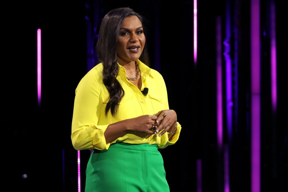 Mindy Kaling, Sex Lives of College Girls on HBO Max speaks onstage during the Warner Bros. Discovery Upfront 2022 show.