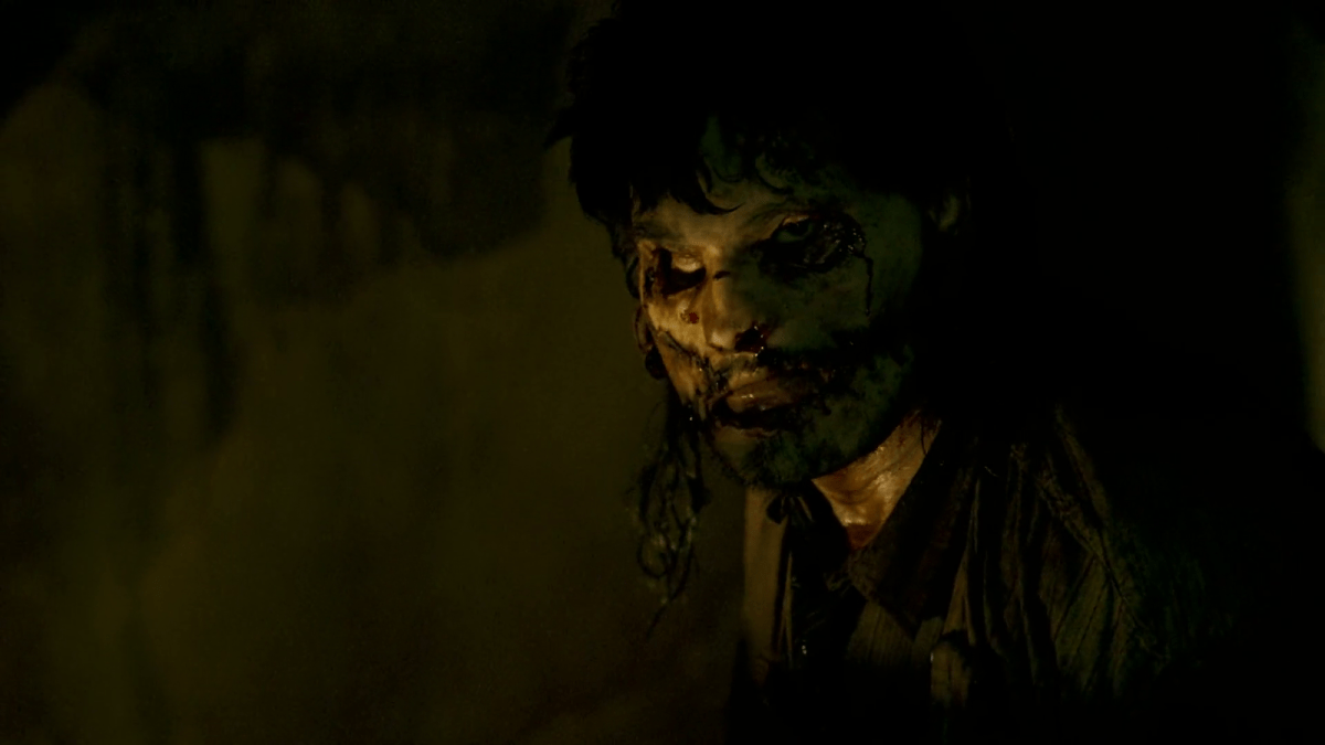 Leatherface in The Texas Chainsaw Massacre:The Beginning staring on menancingly