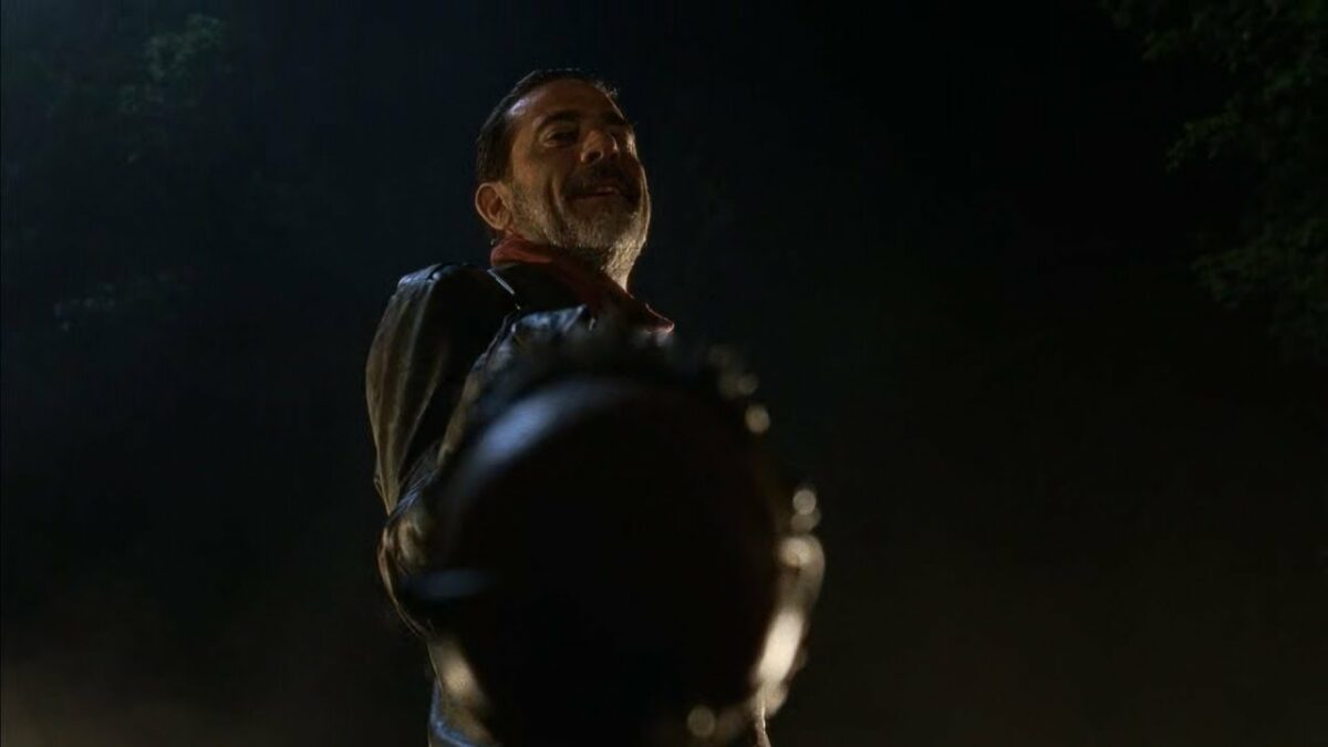 Negan from The Walking Dead pointing lucille