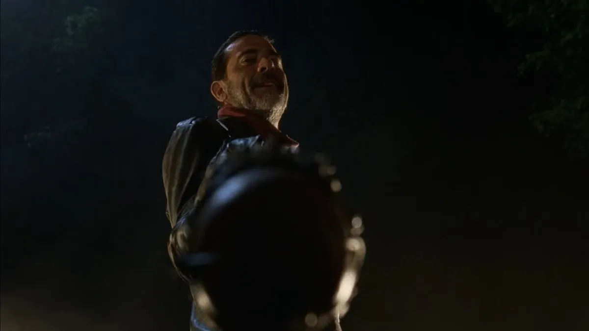 Negan from The Walking Dead pointing lucille