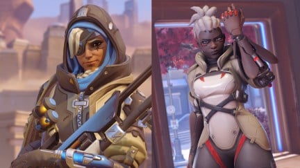Ana and Sojourn stand and pose side-by-side, ready for combat. From Overwatch 1 and Overwatch 2.