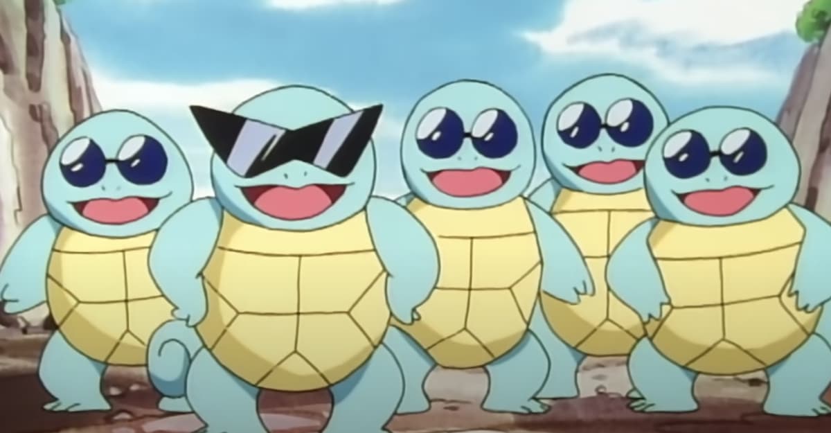 The Squirtle Squad being some rascals in the Pokémon anime